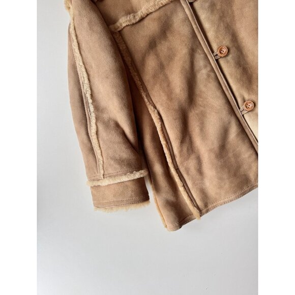 Vintage 70's Tan Genuine Sheepskin Suede Leather Shearling Ranch Coat, Size 6/XS - Picture 7 of 16